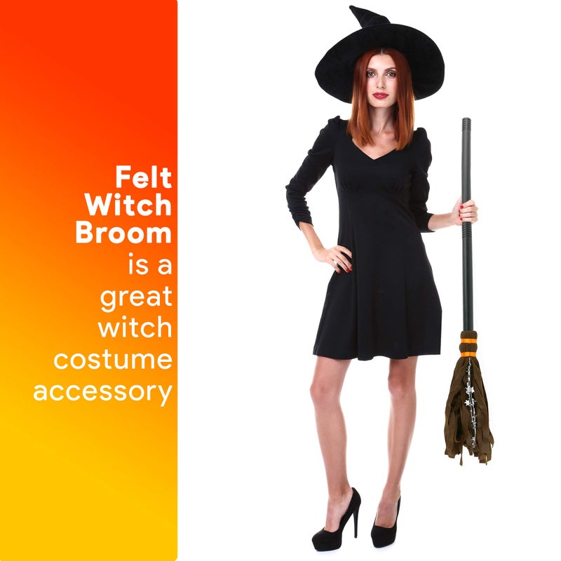 Skeleteen Witch Broomstick Costume Accessories - Realistic Wizard Flying Felt Broom Stick Costumes Accessory for All Children - Image 2